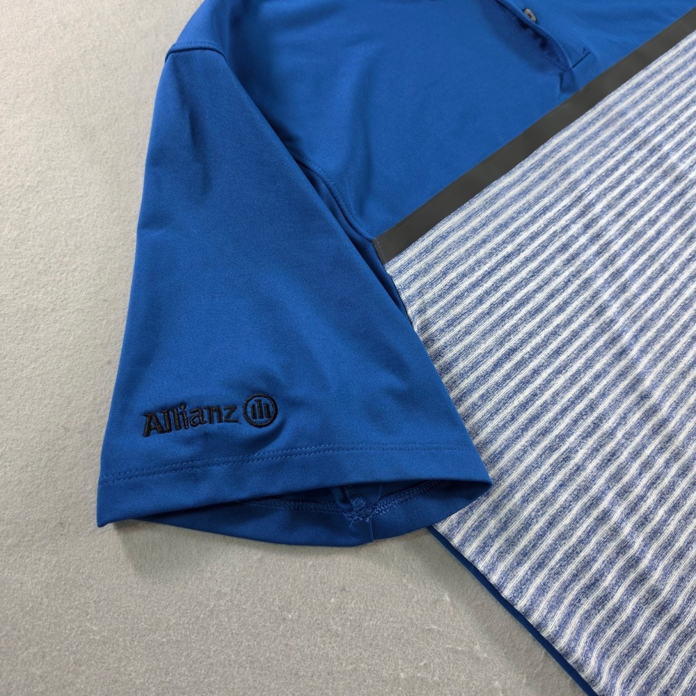 Nike Tiger Woods Dri-FIT Golf Polo Mens Large Blue Striped Allianz Logo TW Shirt - Picture 4 of 7